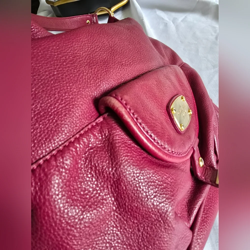Michael Kors Burgundy Leather Hobo Bag with Gold Hardware